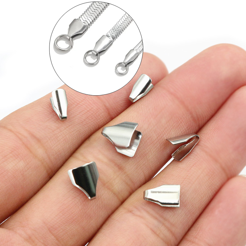 Jewelry Making With Beads - 100ชิ้นสแตนเลส2-7มิลลิเมตรสายแบนจีบ End ลูกปัดหมวกคลิปเคล็ดลับพับสำหรับ DIY งูสร้อยคอโซ่เครื่องประดับทำผลการวิจัย