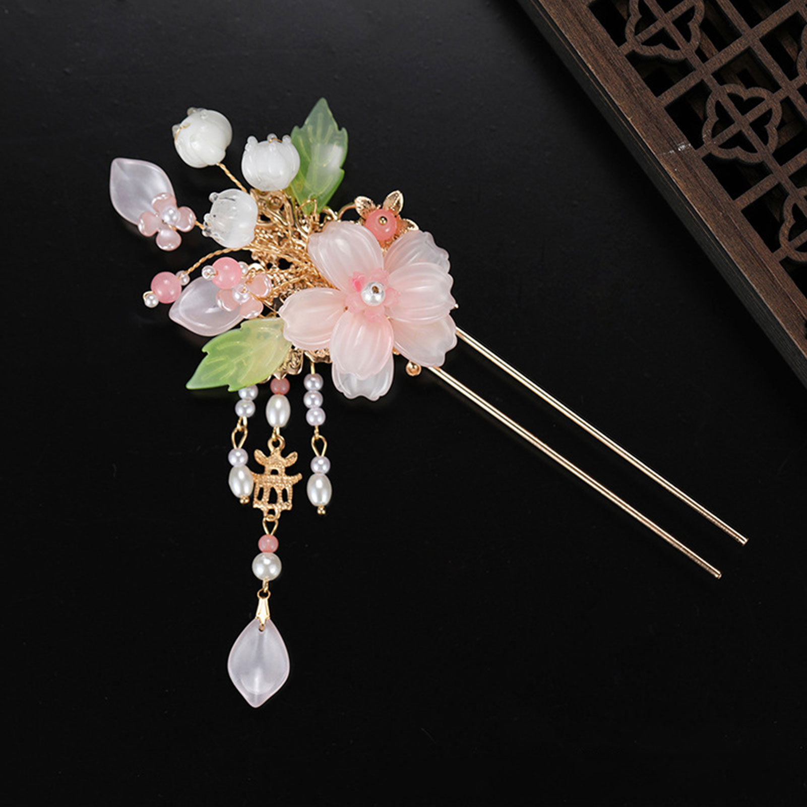 Jewelry Making With Beads - กิ๊บติดผมรูปดอกไม้สีชมพูสุดหรู สไตล์จีนโบราณ รูปตัวยู ประดับมุก สำหรับผู้หญิง ทำผมทรง