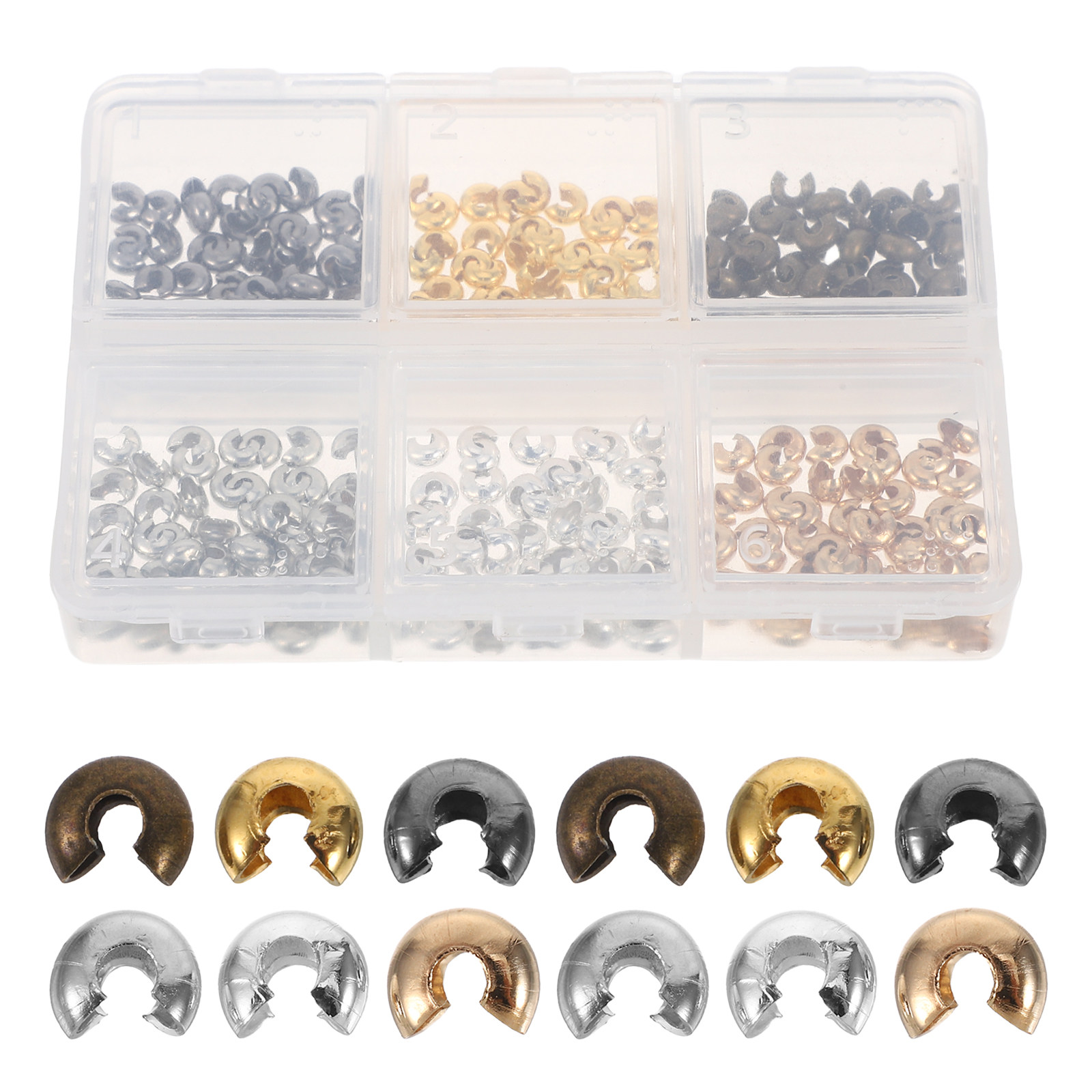 Jewelry Making Silver - 300 ชิ้น ฝาครอบคริมป์ครึ่งวงกลมสำหรับทำเครื่องประดับ ตัวล็อกแน่นสำหรับสร้อยคอและกำไล ผิวโลหะสีทอง เงิน