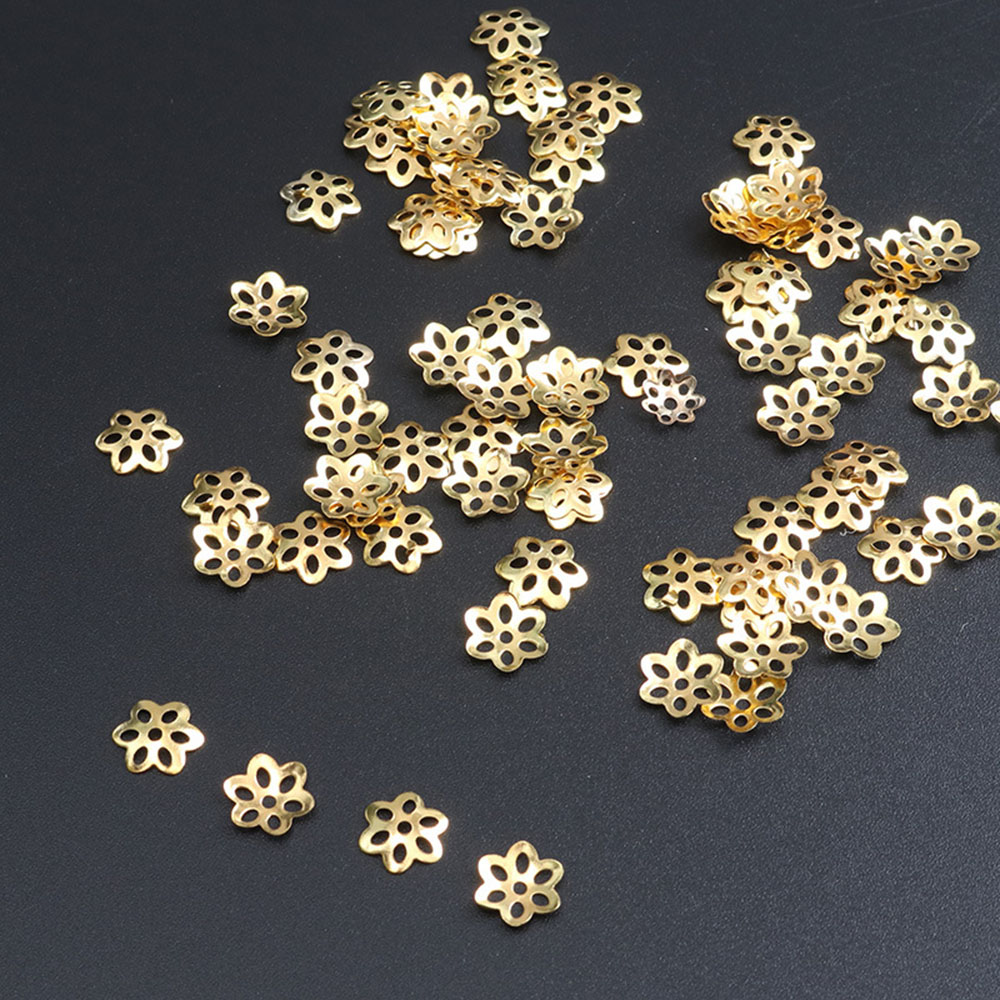 Jewelry Making Bali - หมวกลูกปัดดอกไม้100ชิ้นสำหรับสร้อยข้อมือสร้อยคอต่างหูลูกปัดขนาด6มม. หมวกสไตล์บาหลีเครื่องประดับทองคำเงินทำเครื่องประดับ