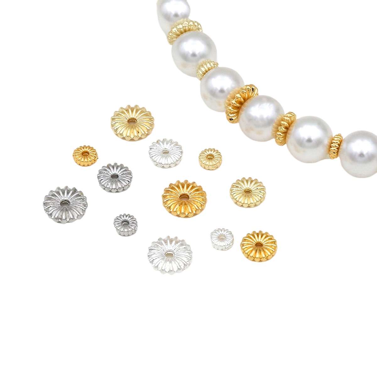 ลูกปัดแบนลายฟักทอง ชุบทอง 18K  - Jewelry Making Silver บทวิจารณ์และราคา