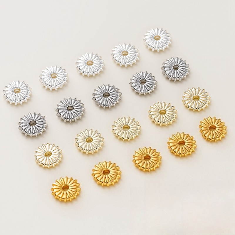 ลูกปัดแบนลายฟักทอง ชุบทอง 18K  - Jewelry Making Silver บทวิจารณ์และราคา