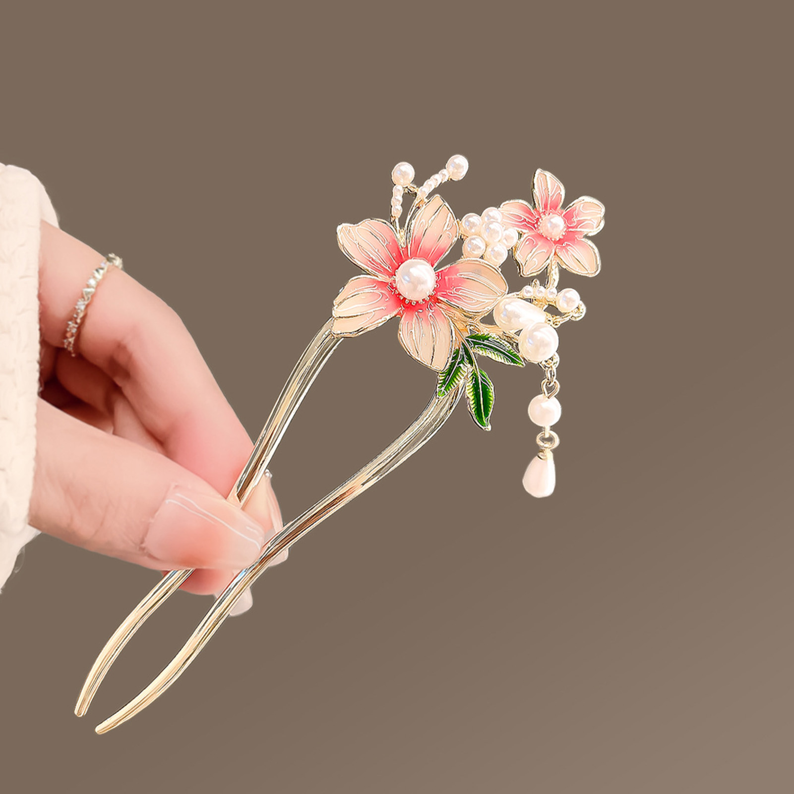 Elegant ดอกไม้สีชมพูผม Pin U ร - Jewelry Making With Beads บทวิจารณ์และราคา