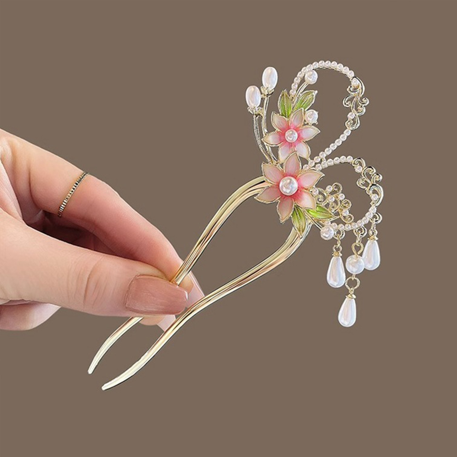 Elegant ดอกไม้สีชมพูผม Pin U ร - Jewelry Making With Beads บทวิจารณ์และราคา