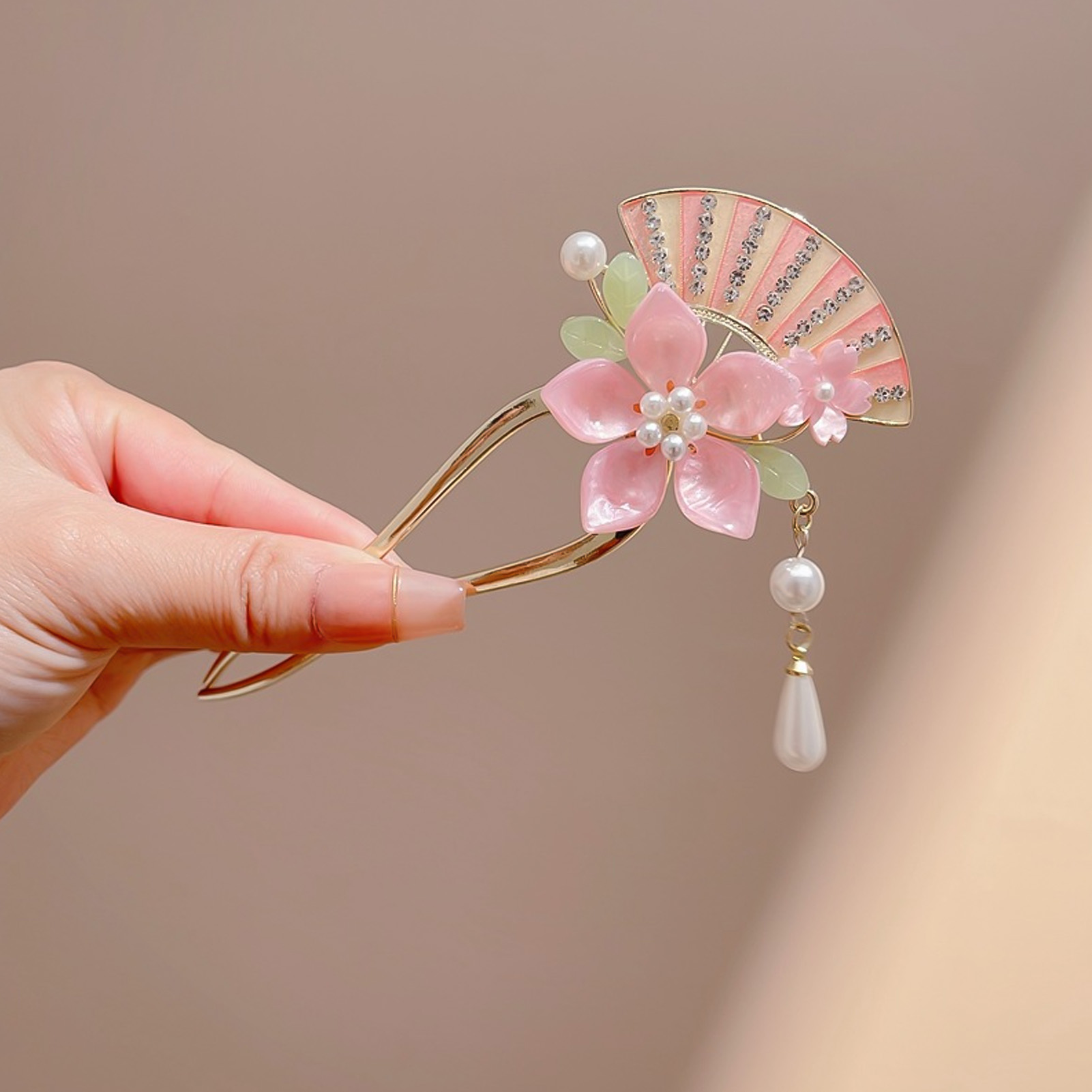 Elegant ดอกไม้สีชมพูผม Pin U ร - Jewelry Making With Beads บทวิจารณ์และราคา